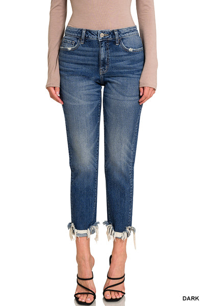 BOYFRIEND DENIM PANTS WITH FRAYED CUFF