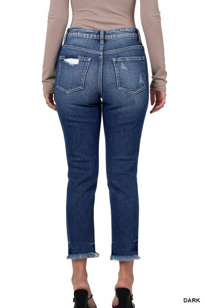 HIGH RISE CROPPED SKINNY DENIM PANTS