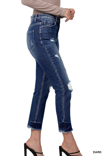 HIGH RISE CROPPED SKINNY DENIM PANTS