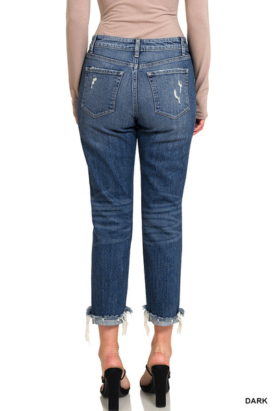 BOYFRIEND DENIM PANTS WITH FRAYED CUFF