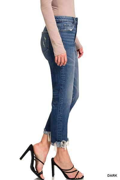 BOYFRIEND DENIM PANTS WITH FRAYED CUFF