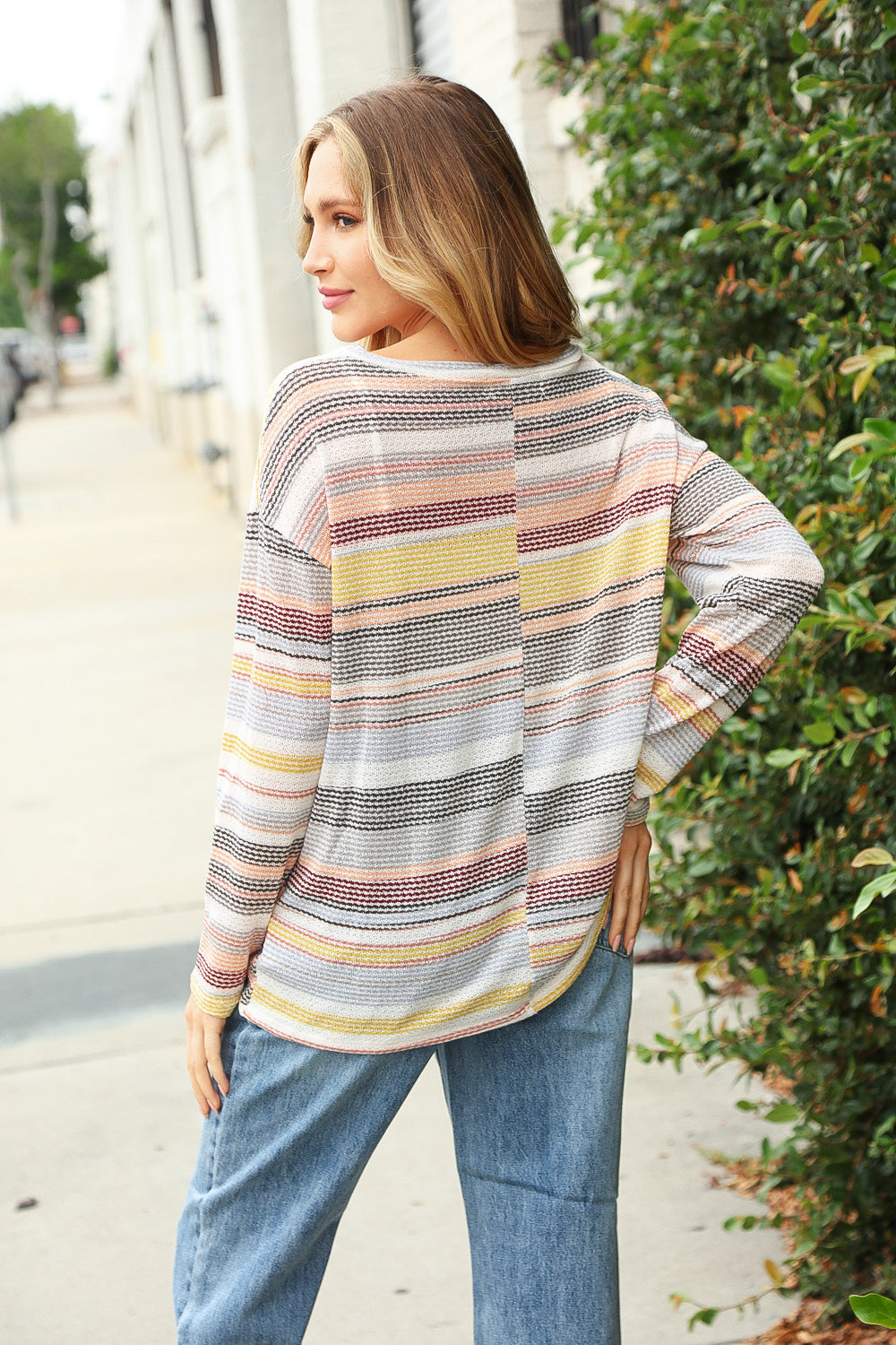 Vintage Stripe Knit Two-Tone Textured Knit Top