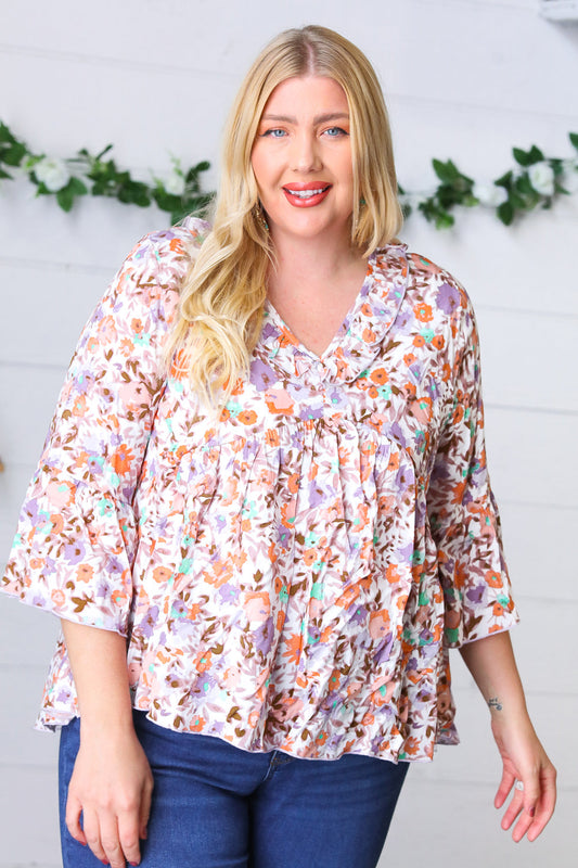 Lavender Watercolor Floral Ruffle Top