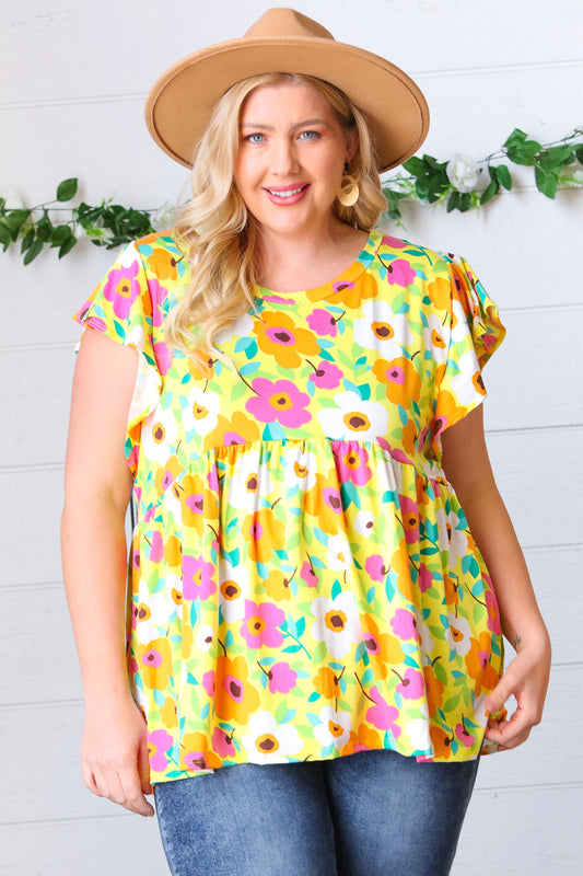 Lime Green Ruffle Short Sleeve Babydoll Top