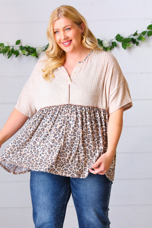Taupe Animal Print Placard Babydoll Top