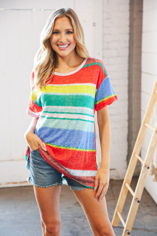 Burnt Orange Multicolor Stripe Loose Knit Top
