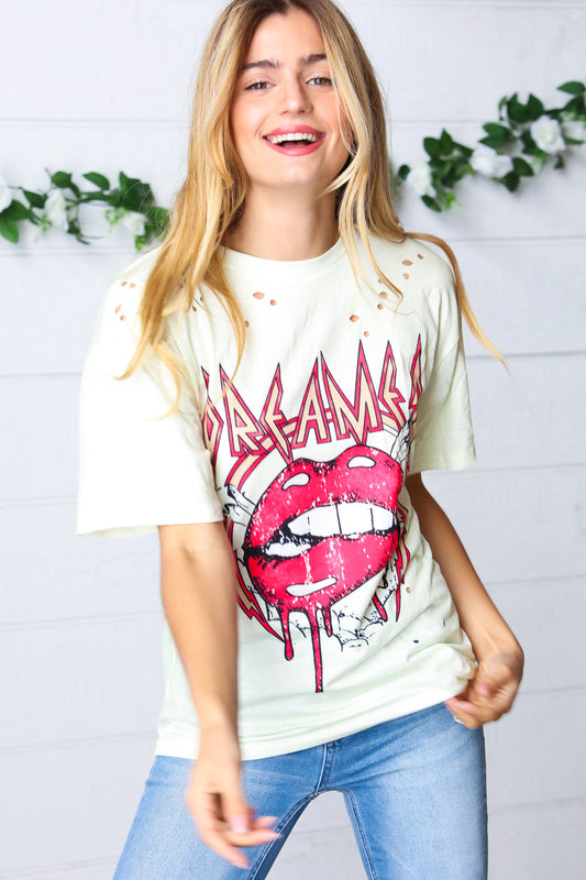Pastel Yellow Distressed Dreamer Graphic Knit Tee