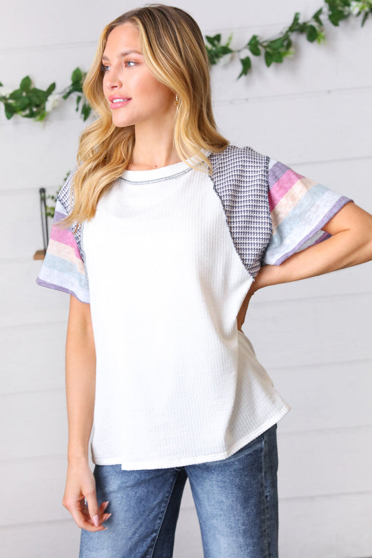 Violet & White Two Tone & Stripe Outseam Top