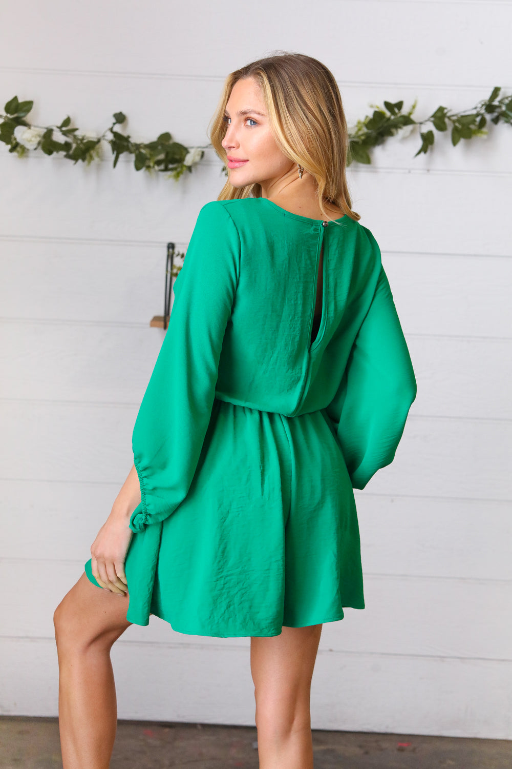 Kelly Green Surplice Flared Shorts Romper