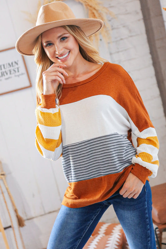 Soft Hacci Two-Tone Color Block Loose Fit Top