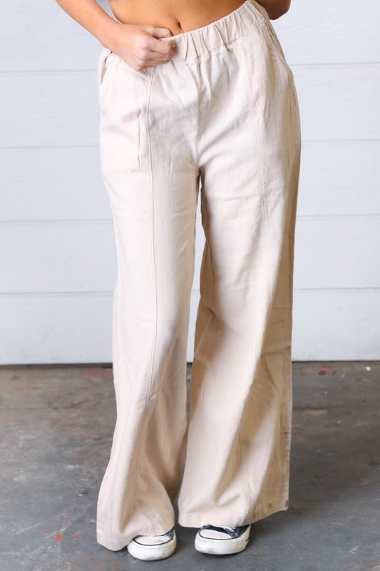 Taupe Wide Leg Linen Pants