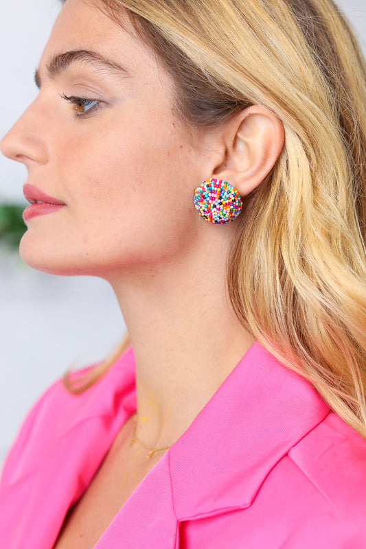 Rainbow Multicolor Bead Stud Earrings