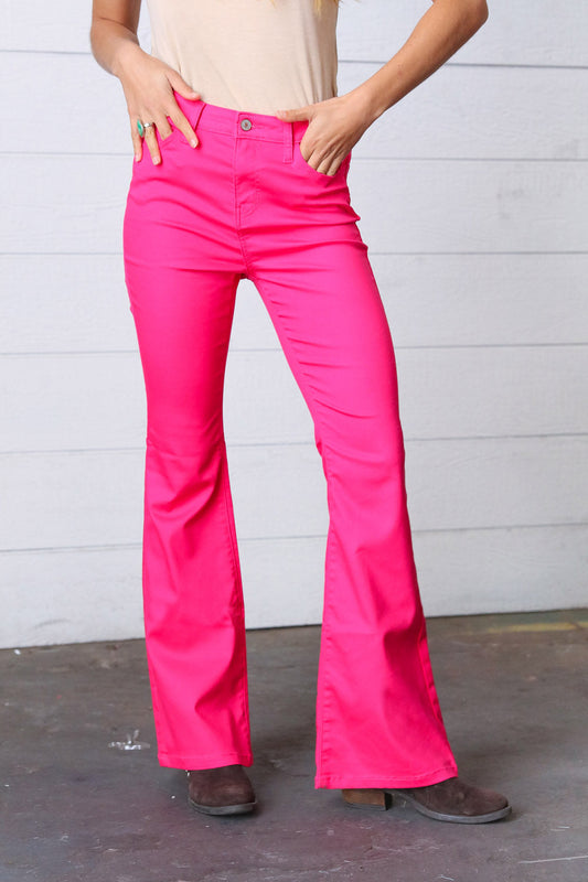 Fuchsia High Rise Bootcut Colored Denim Jeans