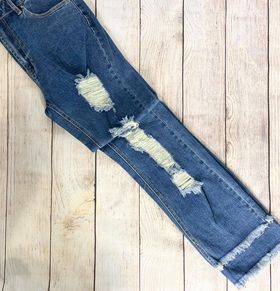 Distressed High Rise Straight Leg Jeans