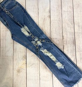 Distressed High Rise Straight Leg Jeans
