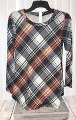 Plaid Long Sleeve Knit Top