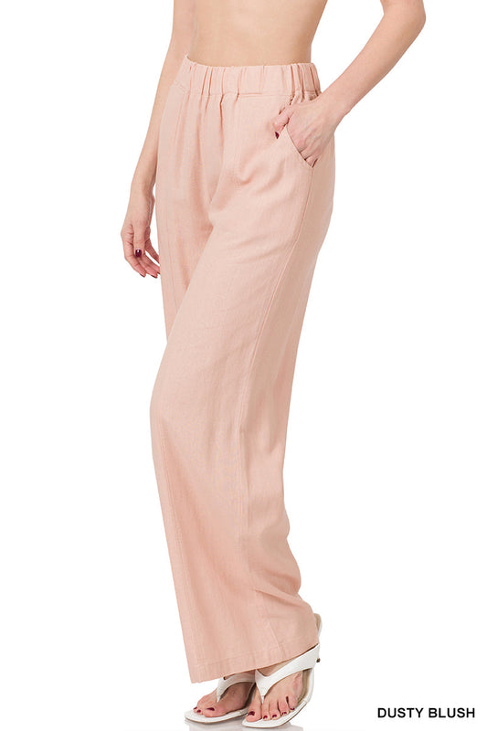 Dusty Blush Wide Leg Linen Pants