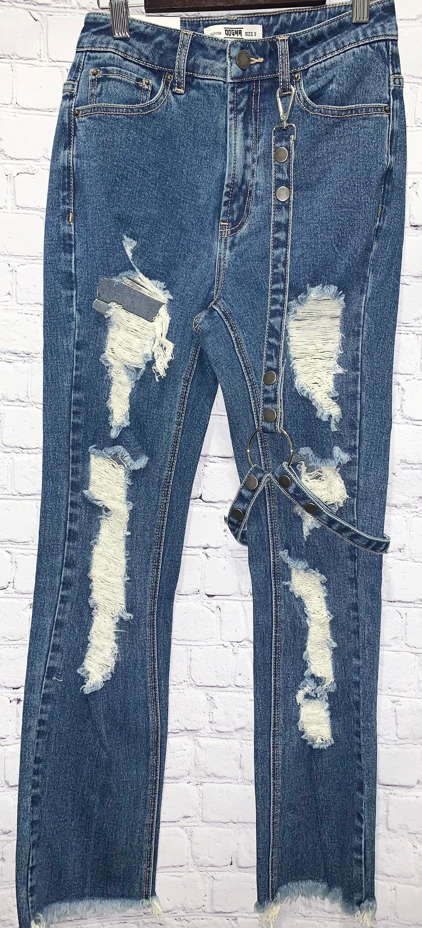 Distressed High Rise Straight Leg Jeans