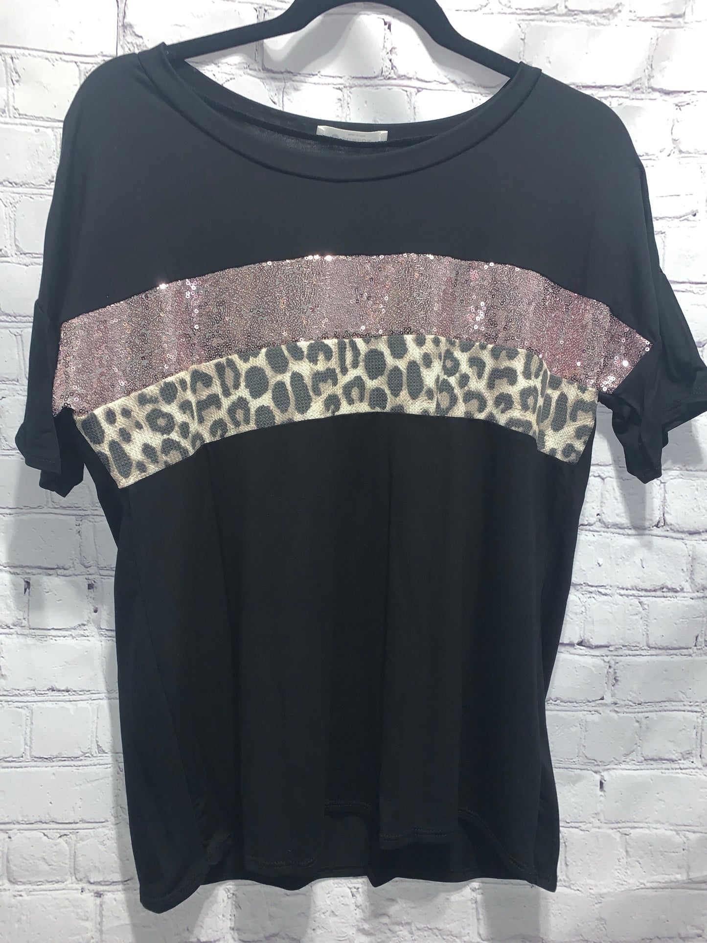 Leopard & Glitter Color Block Tee