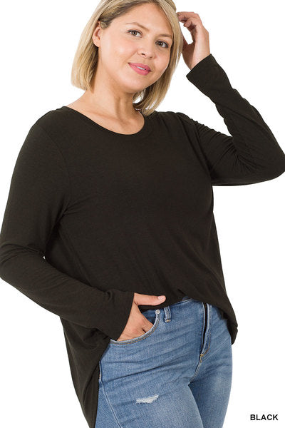 Zenana LONG SLEEVE ROUND NECK ROUND HEM TOP