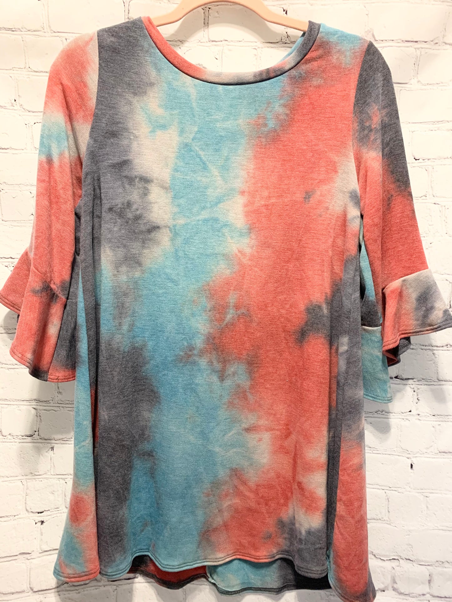 Blue Tie Dye Marbled Bell Sleeve