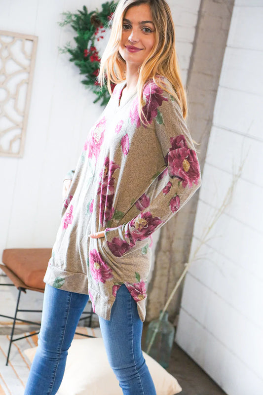 DARK FLORAL PRINT TUNIC TOP