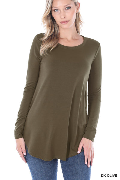 Zenana LONG SLEEVE ROUND NECK ROUND HEM TOP