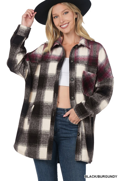 OVERSIZED YARN DYED PLAID LONGLINE SHACKET