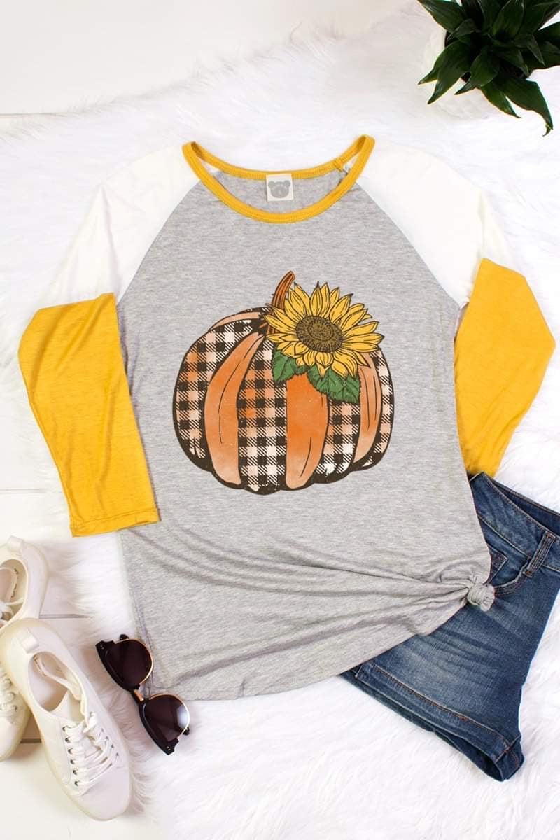 Sunflower Pumpkin Baseball Top